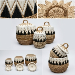 Juego de Cestas de Almacenamiento Ecológicas de Macramé con Corteza de Plátano Natural, con Asas, Diseño Tribal Moderno con Diamantes, Decoración Multiusos para el Hogar - Product Image 2