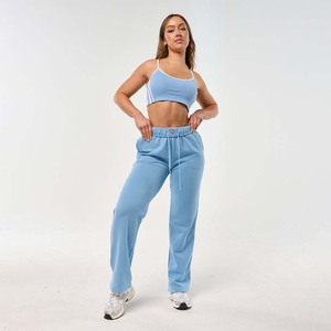 Último proceso personalizado azul OEM 2 piezas de cintura alta para mujer conjunto de yoga suave Flexible pantalones de chándal cintura bolsillos sólido corto de las mujeres - Product Image 6