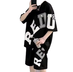 Men's Summer Short Sleeve T-Shirt 2-Piece Men's Summer <b>Waffle</b> Shorts 2-Piece Plus Size Men's 2-Piece Set - Product Image 2