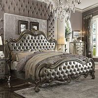 Lit double traditionnel Royale en bois de mahogany massif, rembourrage de haute qualité, couleur grise, pour chambre à coucher intérieure, réglable