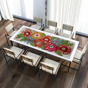 Camino de mesa de algodón con cuentas moderno bordado Floral colorido hecho a mano para comedor festivo y estilo casero - Product Image 2