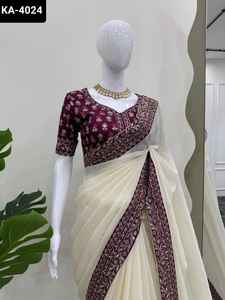 Saree de travail de broderie d'abricot pour femmes le saree parfait pour toutes les occasions - Product Image 3