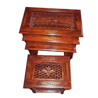 Table pliante portable en bois massif sculpté à la main, de fabrication artisanale pakistanaise, idéale pour le jardin et l'extérieur