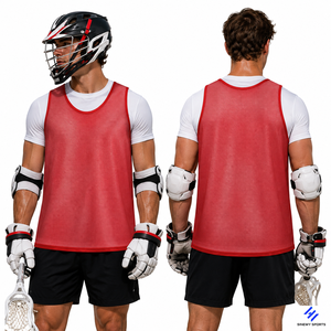 SINEWY SPORTS <b>Men's</b> Red Mesh Lacrosse Practice Vest Sleeveless Breathable Tank Top for Adults All Seasons - Product Image 1