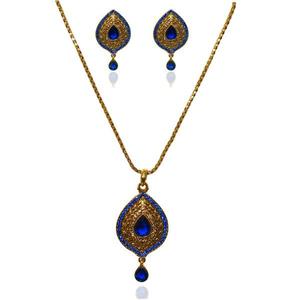 Kriaa <b>Fine</b> <b>Jewelry</b> <b>Set</b> Blue Austrian Stone Pendant Gold Plated Model 2100507 - Product Image 1