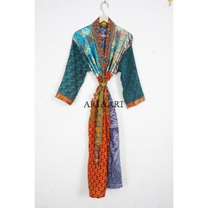 Vintage Elegant Silk Sari Kimono <b>Women's</b> Bathrobe <b>Nightgown</b> Sexy Bohemian Soft Breathable High Quality Sleepwear - Product Image 1