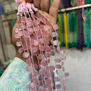 Monalisa พลอยหลวมรูปหยดน้ำตาลูกปัดสีชมพูไฟเบอร์ออปติกพร้อมพลอยธรรมชาติตัดทรงรี - Product Image 4