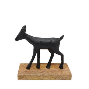 Reno de aluminio y madera con base rectangular Mesa decorativa de color negro y natural y decoración navideña - Product Image 2