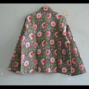 Chaqueta acolchada Reversible con estampado floral bohemio para mujer, estampado a mano, estilo indio Vintage, manga larga, relleno de algodón, Invierno - Product Image 4