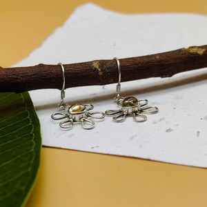 Handmade 925 Sterling Silver Fine Dangle <b>Earrings</b> <b>Citrine</b> Cabochon Flower Design <b>Citrine</b> Gemstone Elegant Floral Silver Jewelry - Product Image 3