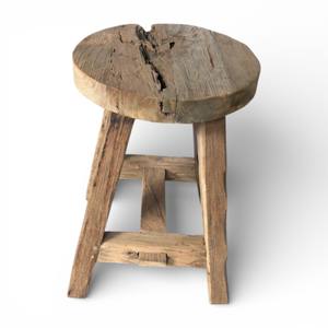 Banc de douche rustique en teck recyclé fait à la main, tabouret rond en bois massif pour spa, siège de salle de bain imperméable pour hôtel et décoration intérieure - Product Image 1