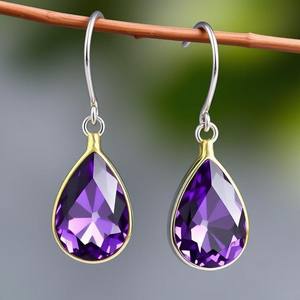 Boucles d'oreilles pour femmes en argent sterling 925 plaqué or 18 carats et rhodium Pierres précieuses hydro améthyste de style mignon pour mariages ou fêtes - Product Image 4