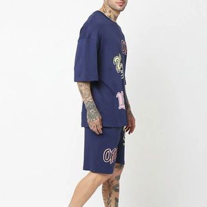 Camiseta y pantalones cortos de punto para hombre con gráfico personalizado de fábrica, logotipo impreso rentable, estilo informal de verano - Product Image 3