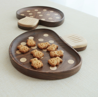 Plateau à champignons créatif en noyer noir bois massif poli jetable assiette à collation de fruits dessin animé mignon pour enfants excellente marque