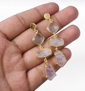 มูนสตันธรรมชาติพร้อมต่างหูท็อปาสสีน้ําเงิน ต่างหูห้อยเงินแท้ 925 - Product Image 1