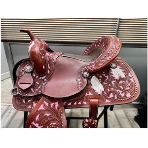 Silla de montar occidental hecha a mano en cuero duradero de colores personalizados con árbol de plástico directamente de la India - Product Image 2