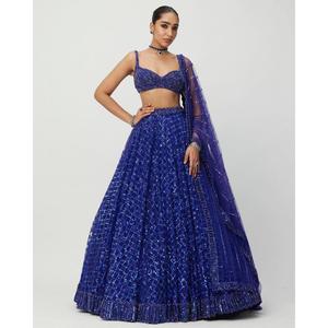 Elegante y Moderno Lehenga Choli Étnico con Cintura Natural, Largo hasta el Suelo, Corte en A, Bordado, Dupatta de Organza, Estampado para Fiesta de Mujer - Product Image 3