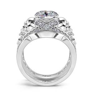 Bague de mariage Jeulia Until Death Hollow en argent sterling avec deux crânes taillés en coussin - Product Image 2