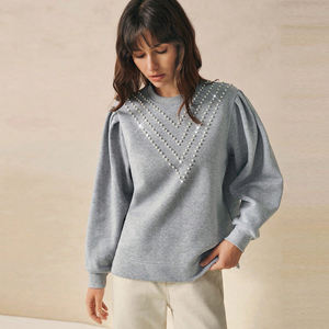 Sudadera de cuello redondo con diamantes de imitación para mujer, Jersey de algodón polar, acogedor, suave, cálido, ropa de calle de gran tamaño, parche bordado a la moda - Product Image 1