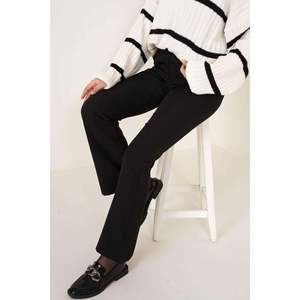 Pantalones acampanados de pierna ancha para mujer, pantalones casuales negros con cintura elástica, diseño transpirable y arrugado hasta la rodilla - Product Image 1