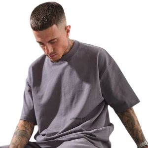T-shirt surdimensionné Core gris 300 GSM Jersey de coton de poids moyen Coupe décontractée Boxy Épaule tombante Cou côtelé Streetwear de luxe - Product Image 5