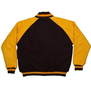 Men Letterman Jacket Brown Cashmere <b>Wool</b> Body & <b>Gold</b> Real Leather Sleeves Greek Apparel Fraternity Varsity Outerwear - Product Image 2