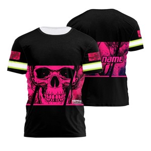 Camiseta negra de calavera gris Hi Vis, tiras reflectantes, ropa de trabajo de seguridad Hi Vis, camiseta personalizada de seguridad para hombres - Product Image 1
