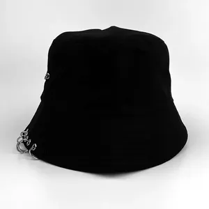 Chapeaux seau personnalisés en coton imprimé solide Chapeau seau avec logo brodé en gros avec anneaux en métal - Product Image 4