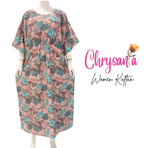 Vestido Kaftan Floral para Mujer con Cuello en V con Cordón, Manga 3/4, Secado Rápido y Transpirable, Estilo Normcore/Minimalista por Chrysanta - Product Image 4