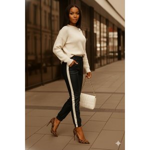 Pantalon de jogging en similicuir pour femme Jane's, taille haute, avec détail de bande latérale élastiquée, fermeture à cordon et poignets élastiqués - Product Image 5