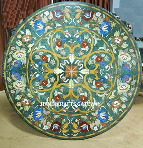 Table de travail en incrustation de marbre vert faite à la main pour le café et le thé pour la maison, l'hôtel et le restaurant - Product Image 1
