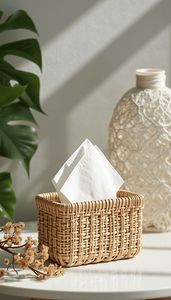 Soporte de caja de pañuelos de ratán Rectangular compacto adecuado para las necesidades de ahorro de espacio mientras se mantiene el estilo decorativo - Product Image 2