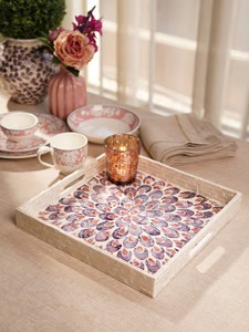 Espléndido diseño de patrón floral impecable, vacaciones árabes, Ramadán Eid, bandeja para servir con incrustaciones de nácar de Vietnam - Product Image 5