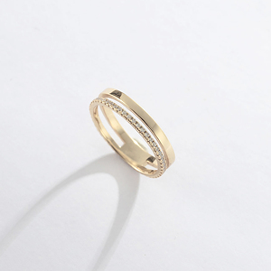 Bague empilable Art déco en or massif 14 carats double bande bague de fiançailles éternité coupe ronde diamant de laboratoire cadeau minimaliste pour elle - Product Image 2