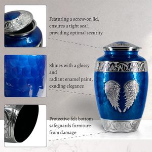 Grande urne funéraire bleu marine avec 4 souvenirs pour cendres humaines Urnes décoratives sculptées à la main pour cendres adultes Femmes et hommes - Product Image 2
