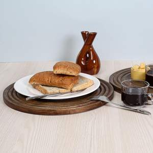 Lot de 2 assiettes rondes en bois de manguier Plateau de service en bois léger Vaisselle naturelle pour steak - Product Image 2