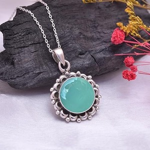 Pendentif en pierre précieuse Aqua Calcedony en argent sterling 925 plaqué or cadeau de mariage parfait bijoux estampillés pour exprimer l'amour - Product Image 2