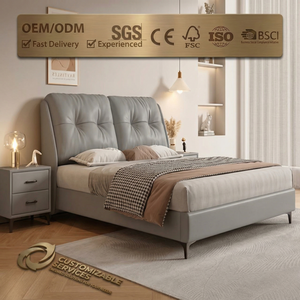 Base <span class=keywords><strong>letto</strong></span> imbottita bianco crema con telaio in legno silenzioso, <span class=keywords><strong>letto</strong></span> matrimoniale moderno minimalista in pelle per telaio <span class=keywords><strong>letto</strong></span> Queen Size - Product Image 2