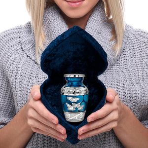 Urna de cremación pequeña de recuerdo azul para cenizas con caja en forma de corazón Mini urna hecha a mano Las mejores urnas decorativas Suministros funerarios - Product Image 4