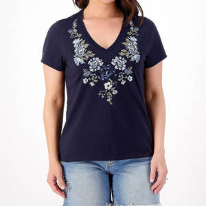 Camiseta bordada de verano de alta calidad, camisetas transpirables para mujer, camiseta bordada totalmente personalizada para mujer - Product Image 1