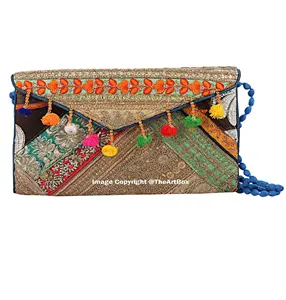 Tas genggam katun 100% Multi warna, tas selempang katun, bordir Multi warna, Hippie cantik, tas Boho India