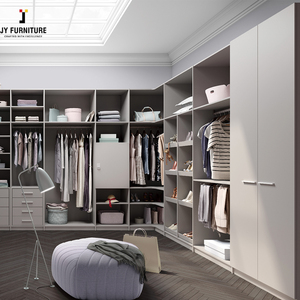 JY madera dura estilo moderno Modular cierre suave armario puerta de vidrio madera contrachapada armarios muebles de dormitorio - Product Image 6