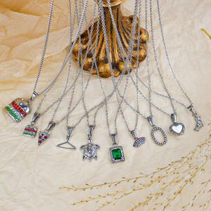 Bijoux étanches collier en acier inoxydable pendentif personnalisé cz coeur breloque tortue arc-en-ciel bricolage Hamburger <span class=keywords><strong>Pizza</strong></span> pendentif accessoires - Product Image 4