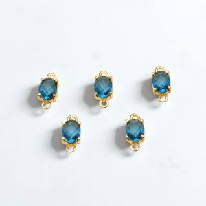 Topaze bleue bohême en argent Sterling bijoux à bricoler soi-même faisant pendentif 13x6mm ovale à facettes pierre précieuse plaqué or connecteur de réglage de broche - Product Image 1