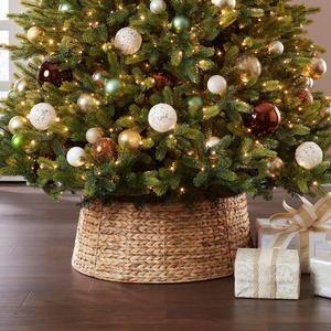 Jupe d'arbre de Noël naturelle en jonc de mer Collier d'arbre en jacinthe d'eau Décoration de Noël tissée pour la maison et la fête Cadeau de Noël - Product Image 1
