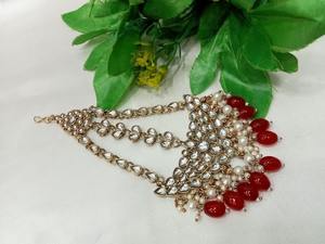 Premium Wedding Bridal Kundan Pearl <b>Gold</b> Plated Choker Necklace <b>Set</b> with <b>Earrings</b> and Maang Tikka Traditional Ethnic Style - Product Image 4