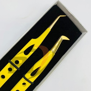 Pinzas Profesionales de Acero Inoxidable con Mango Dentado Dorado para Extensión de Pestañas, Marca Privada - Product Image 6