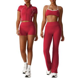 Ensemble de vêtements de sport pour femmes, débardeur et leggings, OEM personnalisé, deux pièces, taille mi-haute, uni, respirant, en Spandex/Polyester, vêtements de fitness - Product Image 3