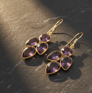 Boucles d'oreilles en améthyste bleue multiformes |   Perles rondes de 8 mm, 9x12 et 10x14 |   Argent sterling 925 plaqué or 18 carats, pour les occasions spéciales - Product Image 4