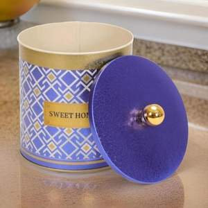 กระปุกเก็บอาหารด้ามหมุนโลหะทรงกลมลายเส้นเรขาคณิตพื้นหลังสีน้ำเงิน2.1L ดีไซน์ไร้รอยต่อขนาด140X150มม. - Product Image 5